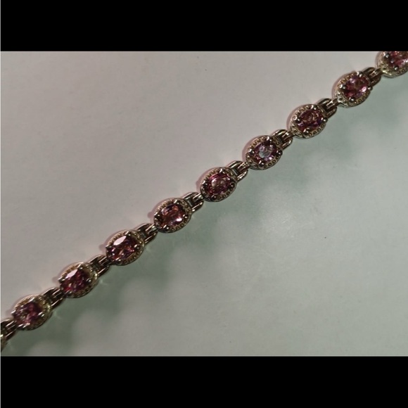 Platinum over Sterling Silver Pink Lab grown Diamond Bracelet - Picture 2 of 7